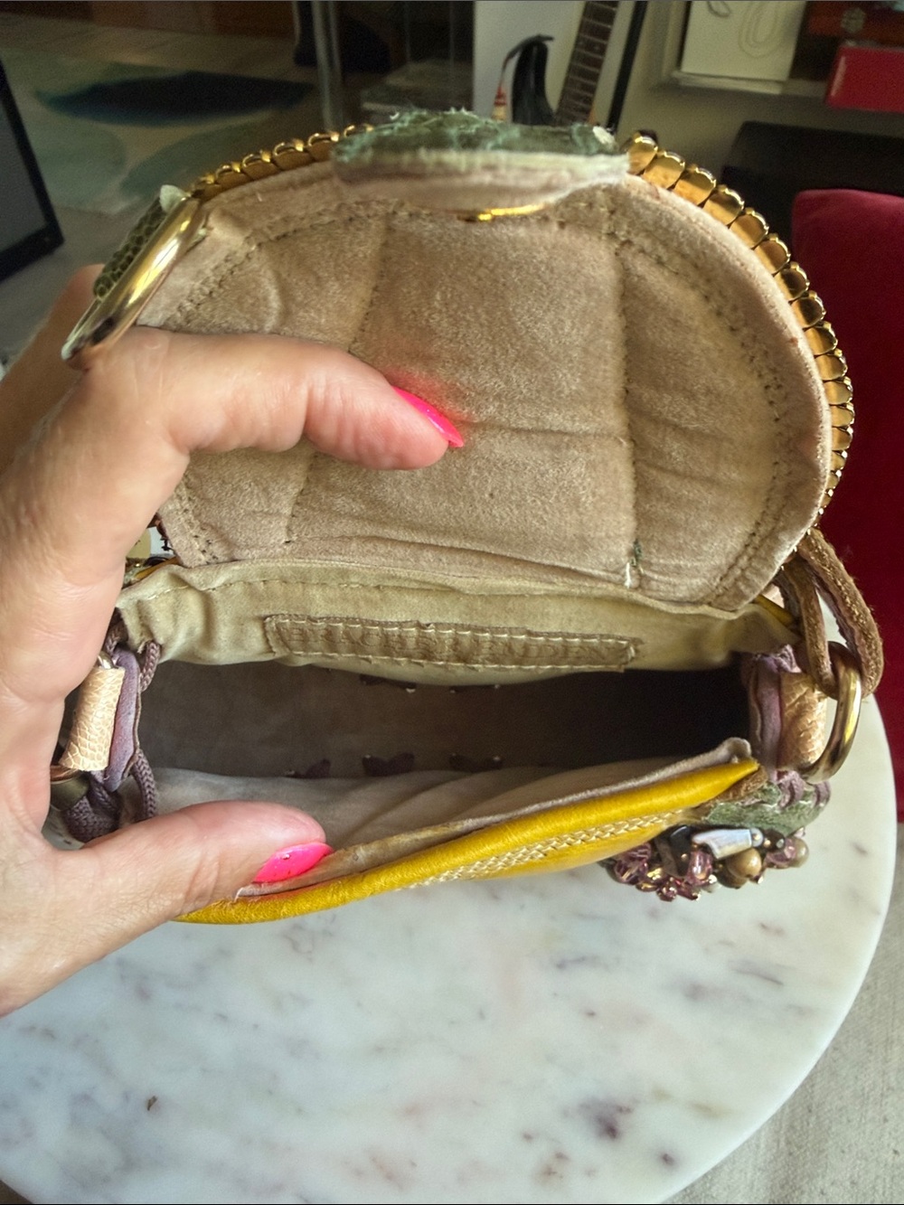 Beaded Mini Shoulder Bag in Green, Yellow and Pink - Picture 7 of 8